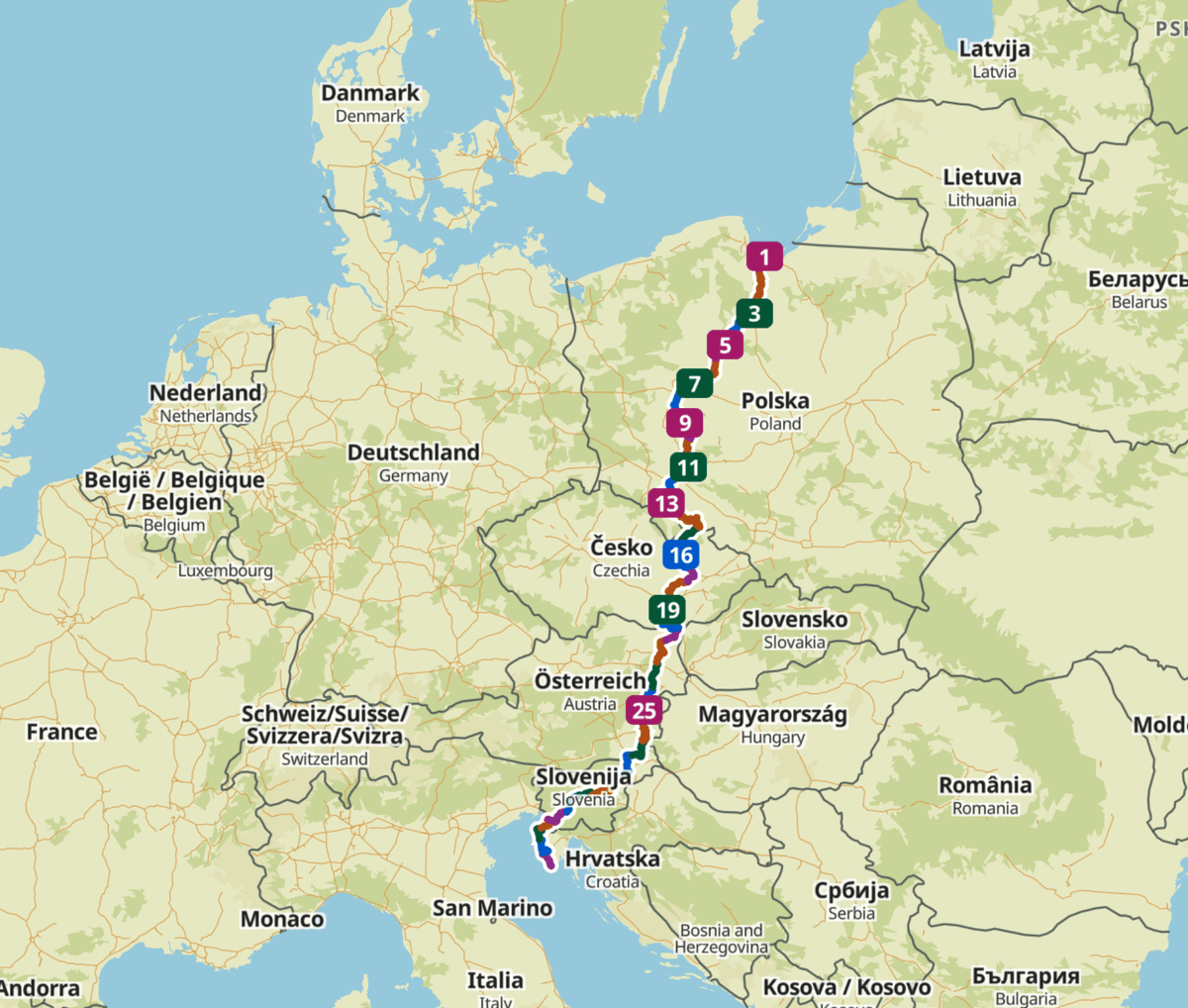 Mapa EuroVelo9